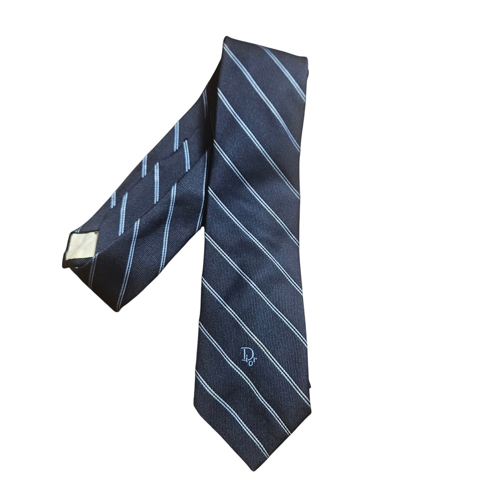 Vintage Christian Dior Mens Striped Silk Blend Tie‎ Necktie Logo Designer Luxury
